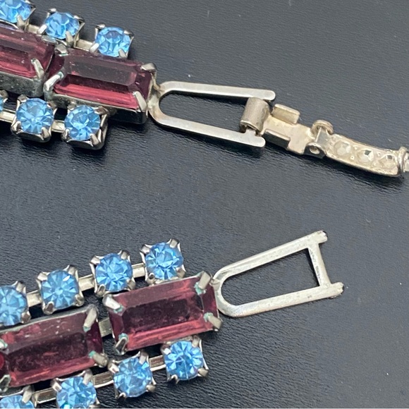 Vintage Unsigned Pave Topaz & Amethyst Rhinestones 7” Bracelet 18g. - Picture 12 of 16